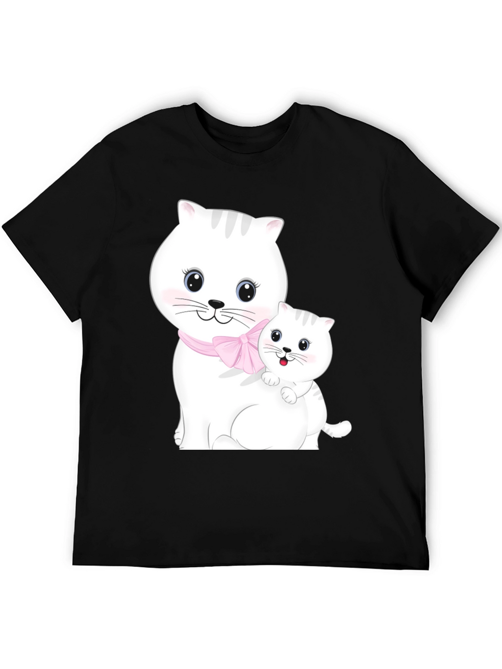 Cute Cat Mom and Kitten Black T-Shirt
