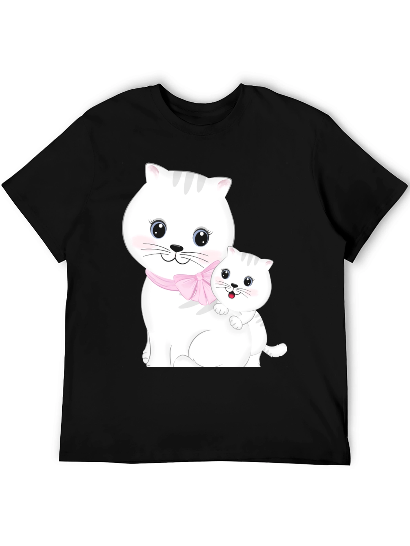Cute Cat Mom and Kitten Black T-Shirt