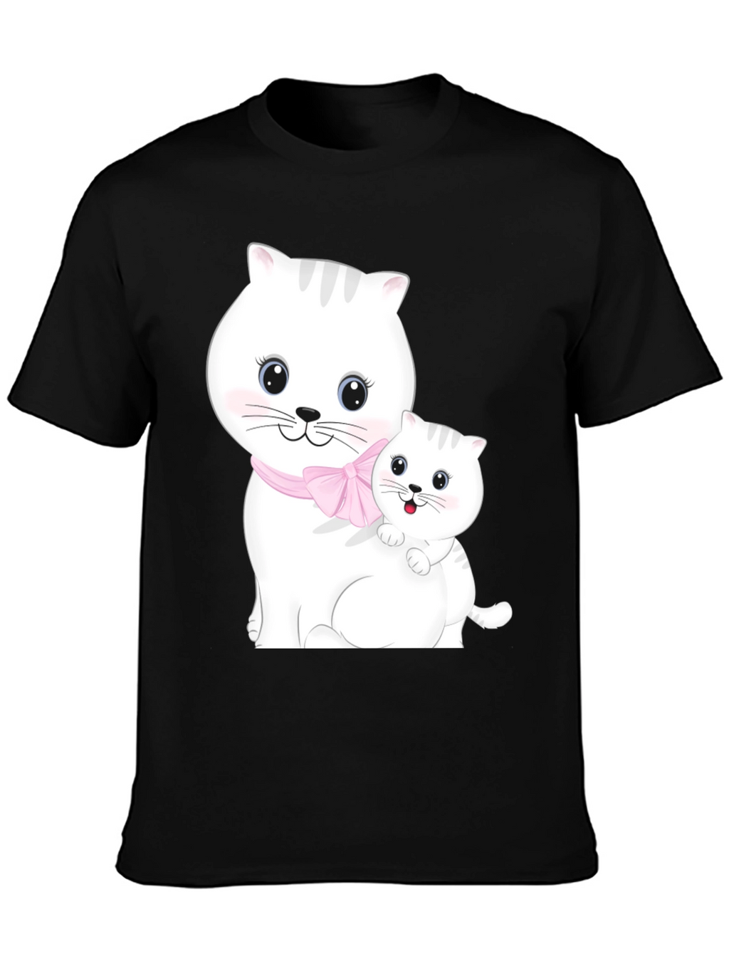 Cute Cat Mom and Kitten Black T-Shirt