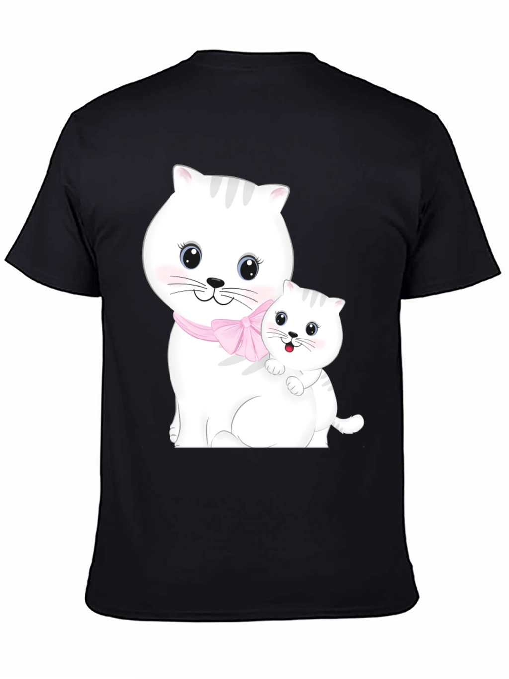 Cute Cat Mom and Kitten Black T-Shirt