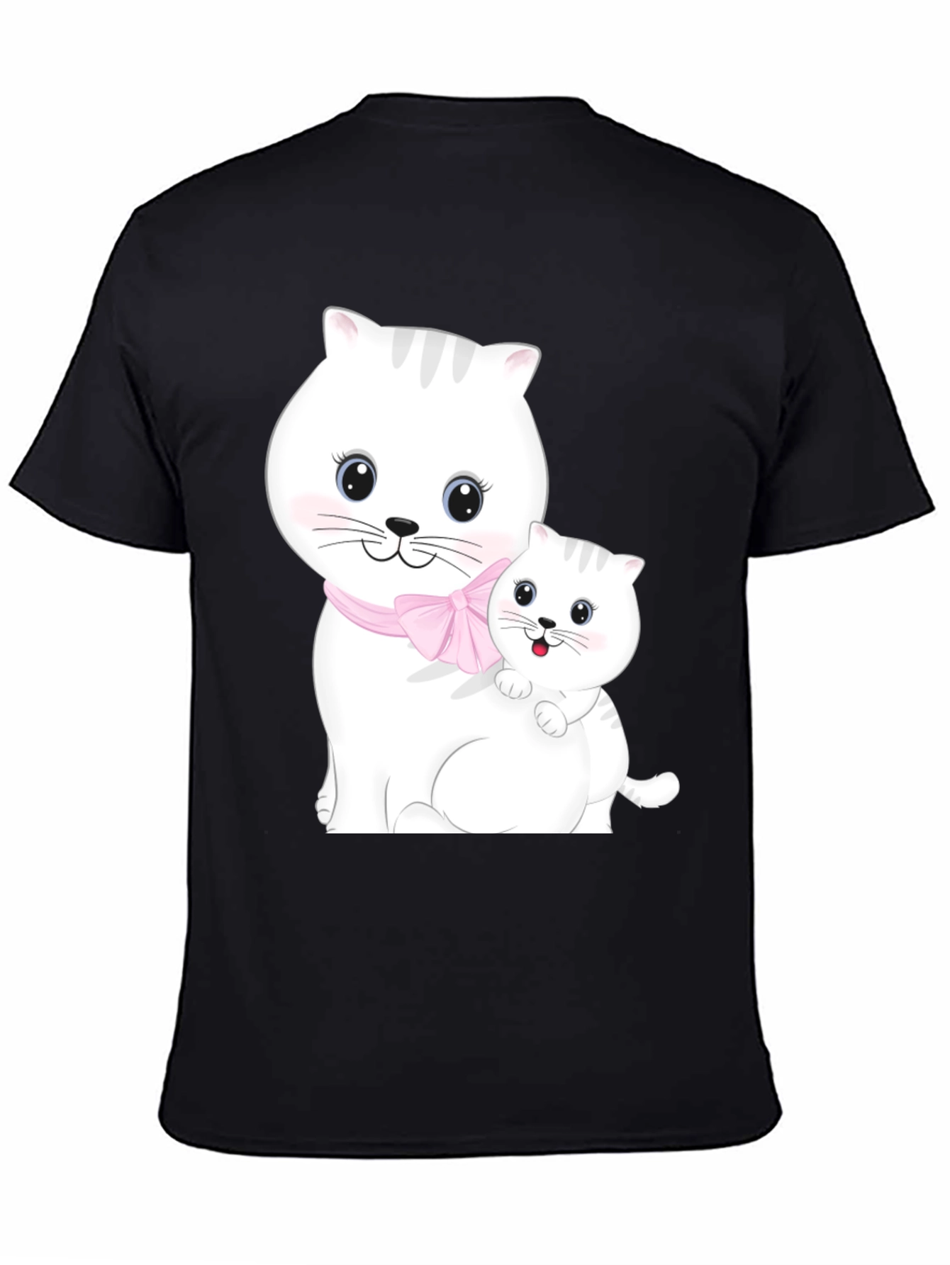 Cute Cat Mom and Kitten Black T-Shirt