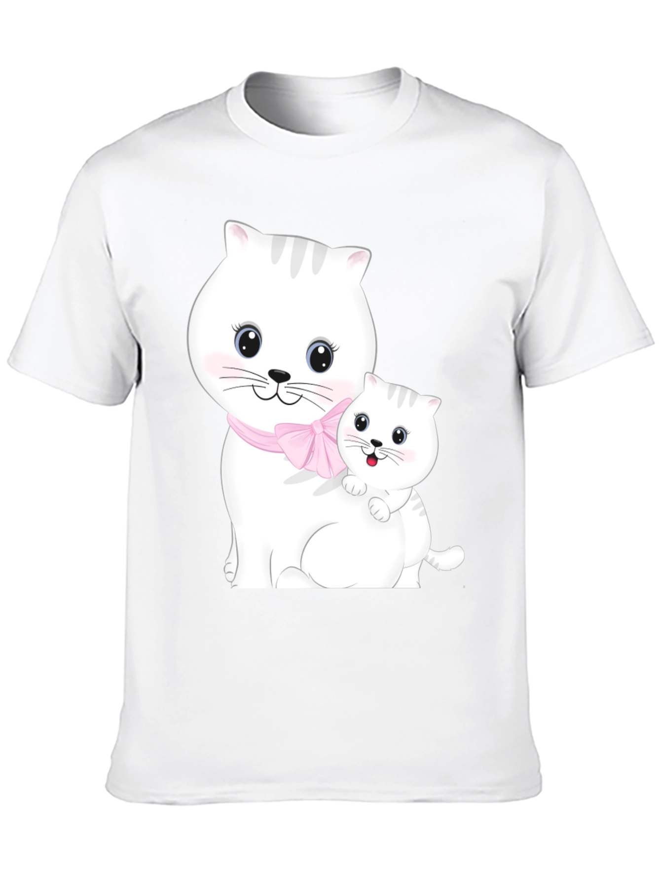 Cute Cat Mom and Kitten Black T-Shirt