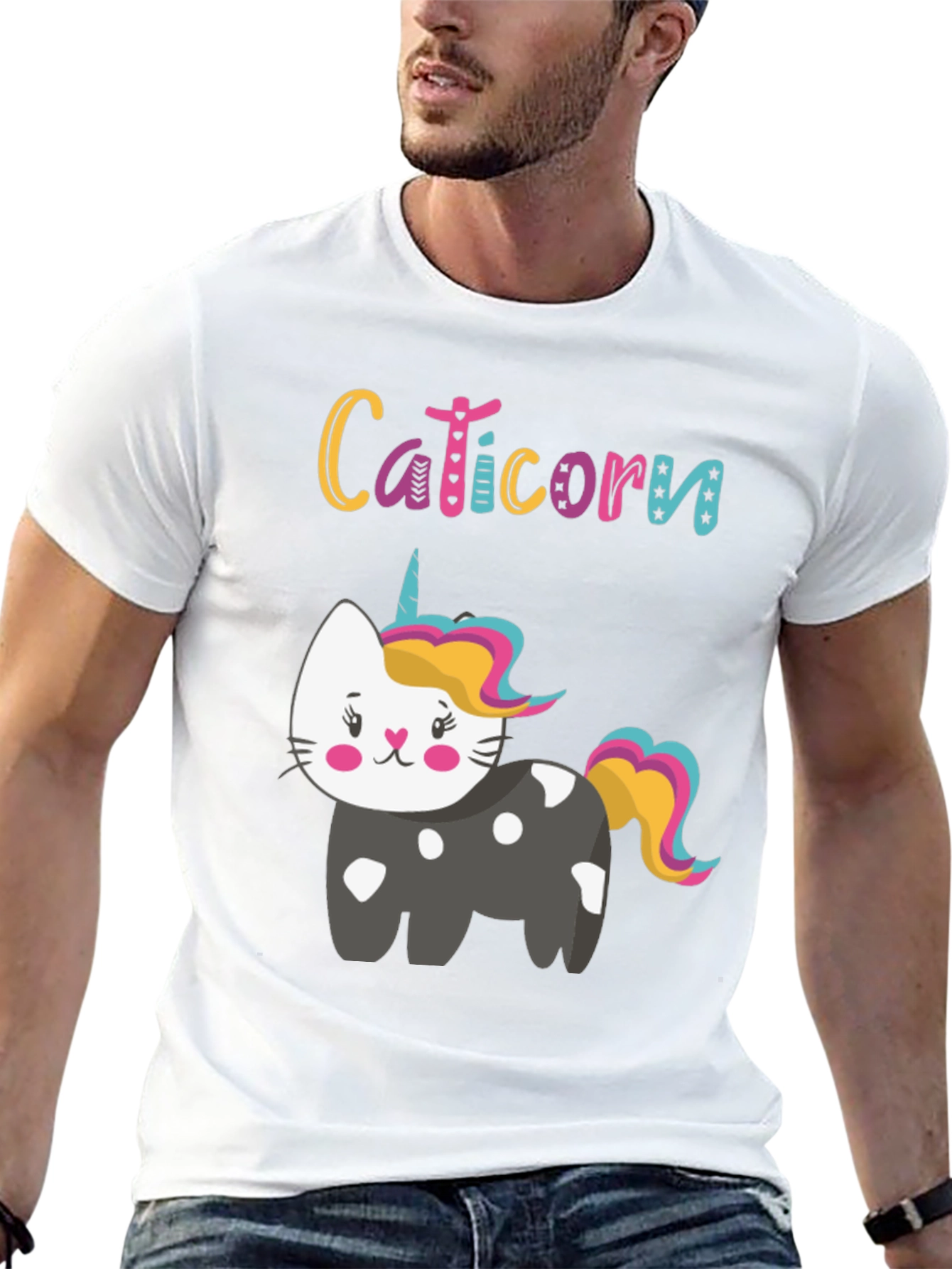 Caticorn Black Tee - Cute Cat Unicorn Design