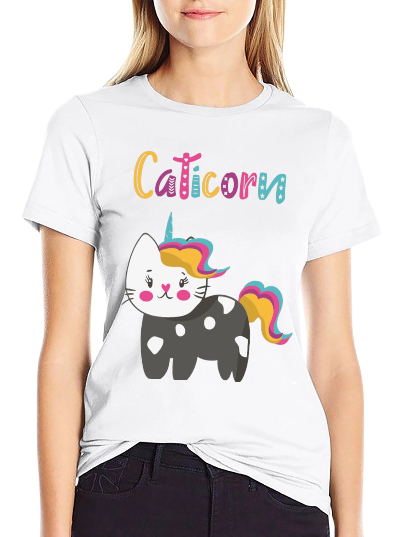 Caticorn Black Tee - Cute Cat Unicorn Design