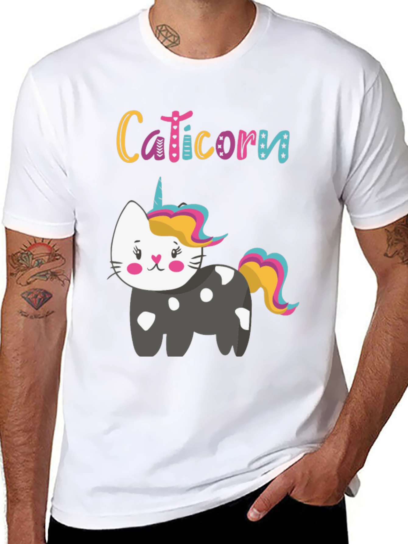 Caticorn Black Tee - Cute Cat Unicorn Design