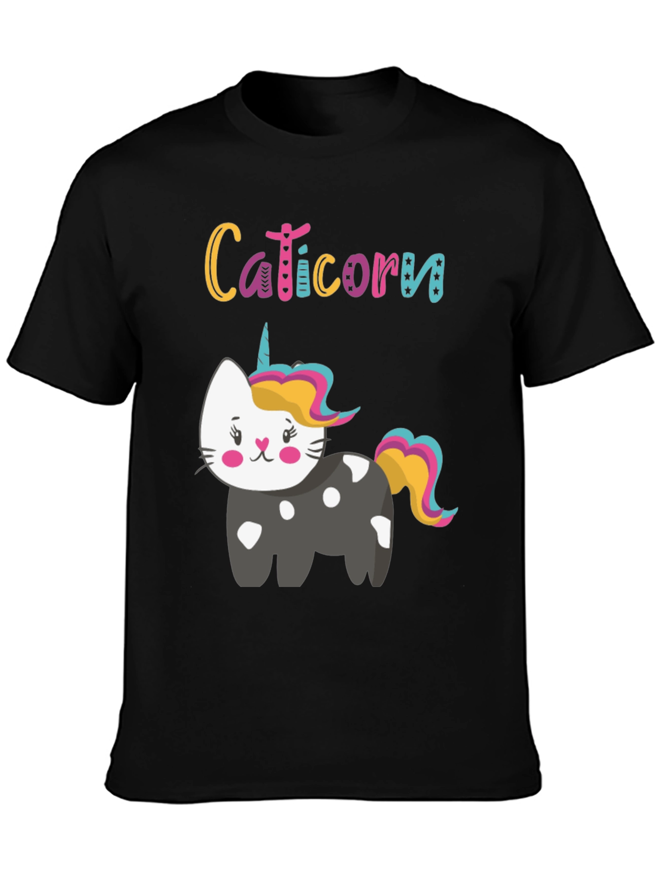 Caticorn Black Tee - Cute Cat Unicorn Design