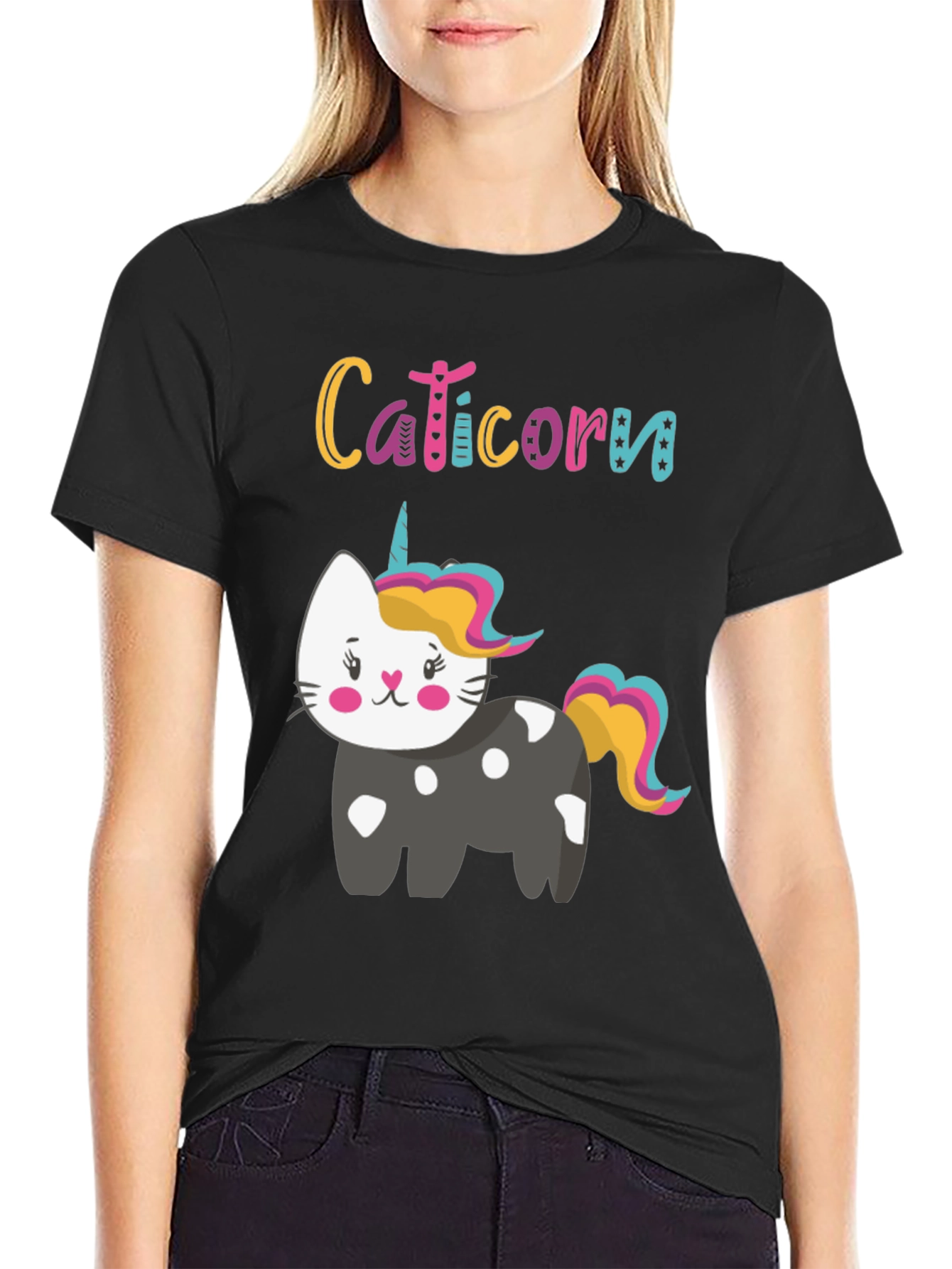 Caticorn Black Tee - Cute Cat Unicorn Design