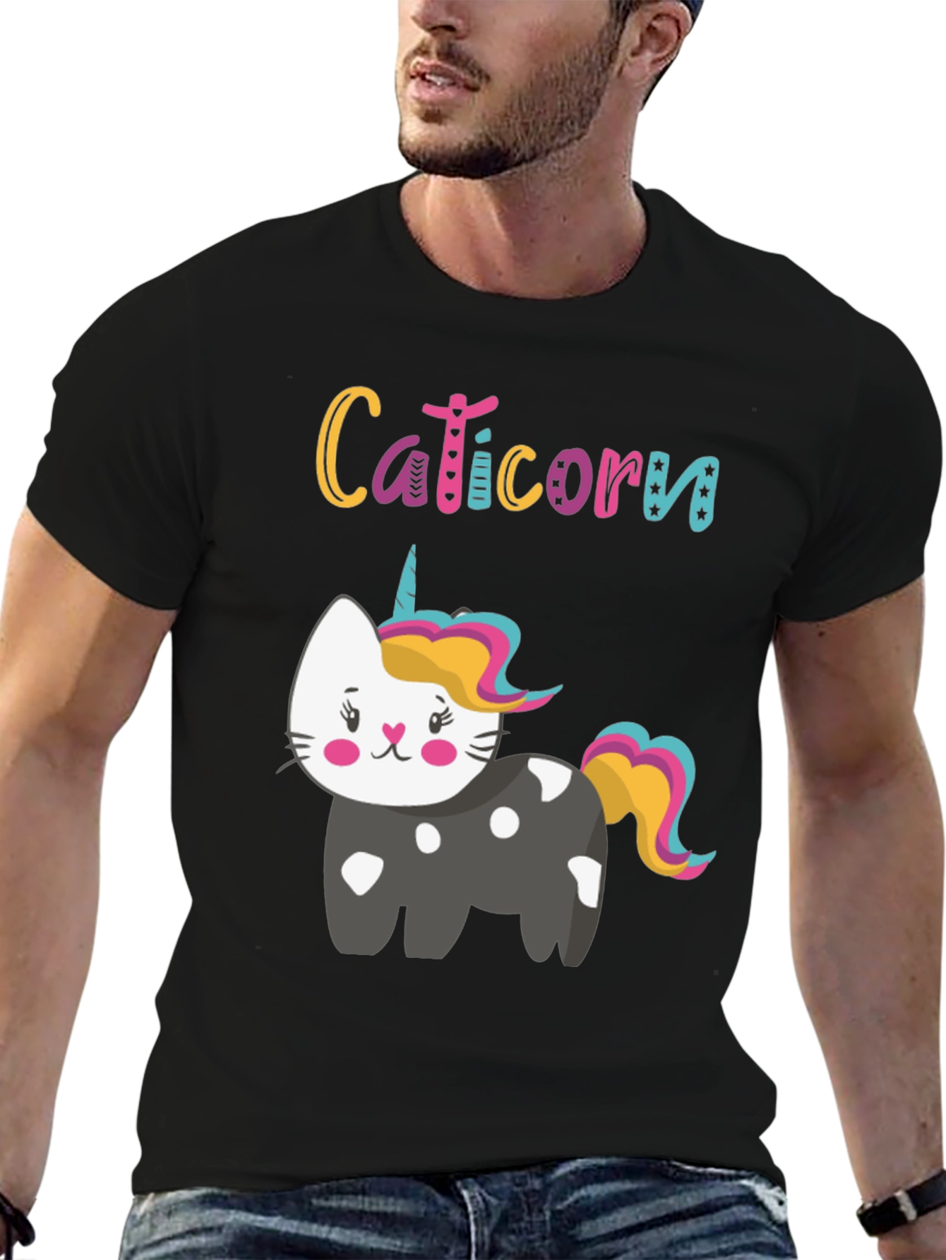 Caticorn Black Tee - Cute Cat Unicorn Design
