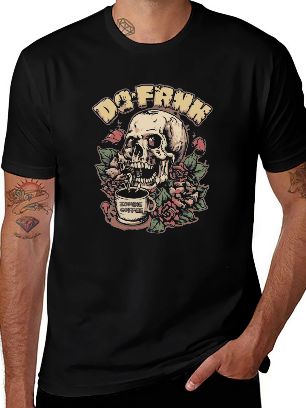 Do-FRNK Zombie Coffee Skull Graphic T-Shirt