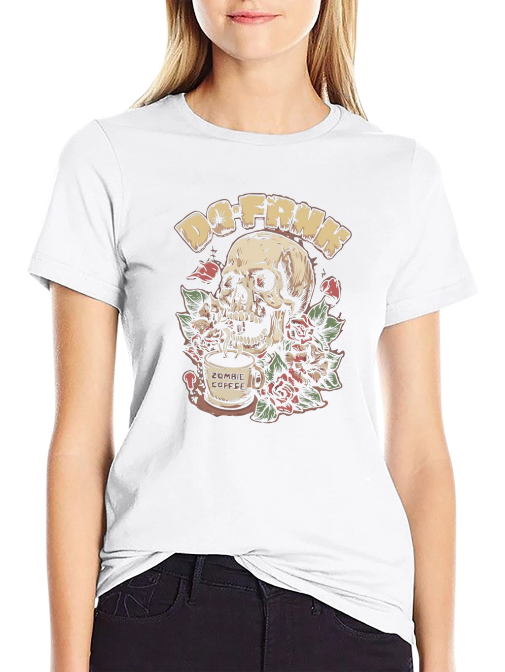 Do-FRNK Zombie Coffee Skull Graphic T-Shirt