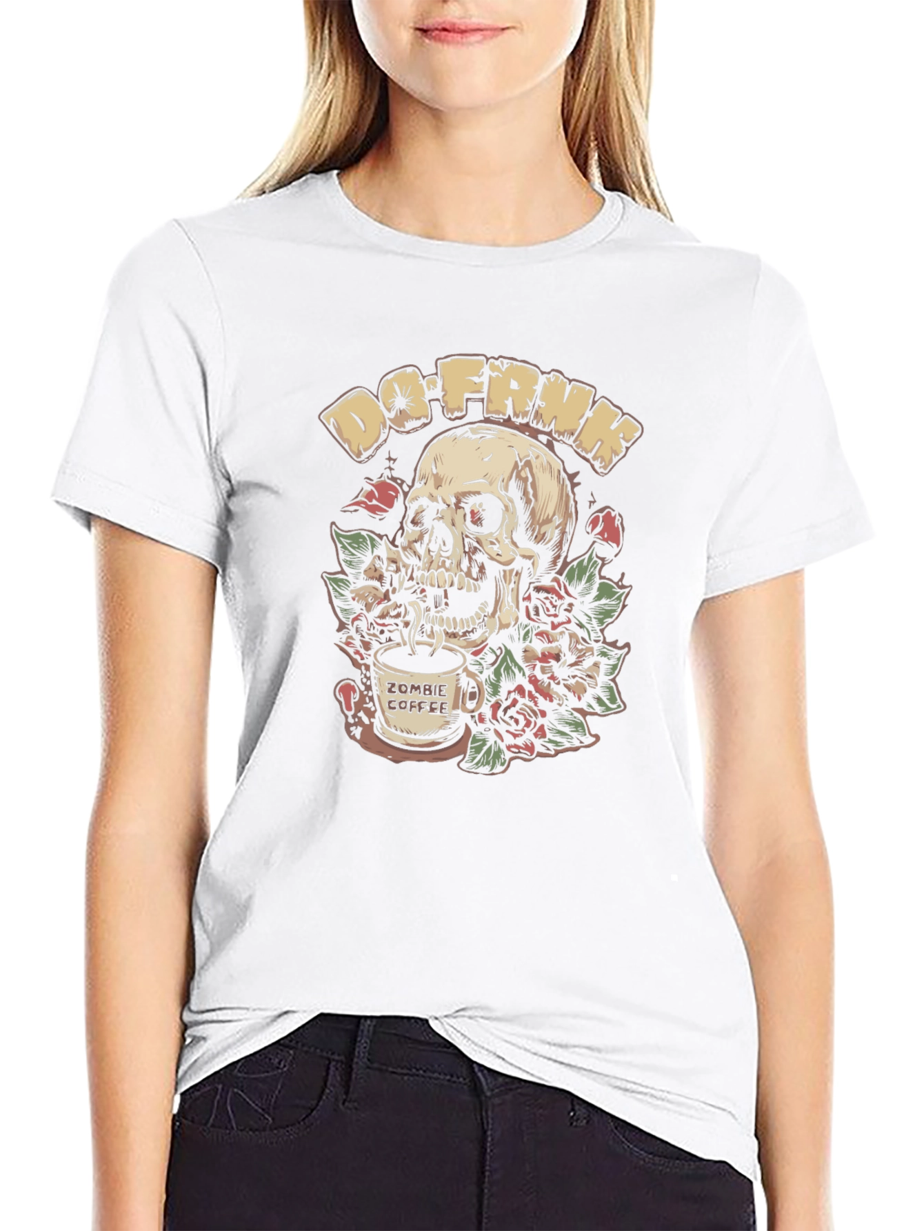 Do-FRNK Zombie Coffee Skull Graphic T-Shirt
