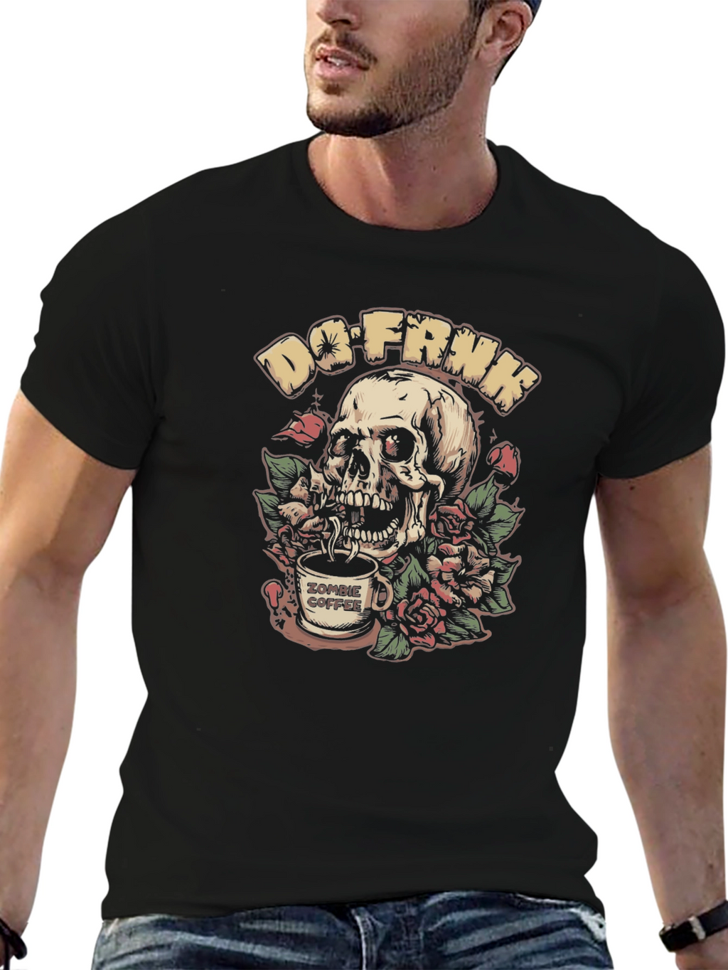 Do-FRNK Zombie Coffee Skull Graphic T-Shirt