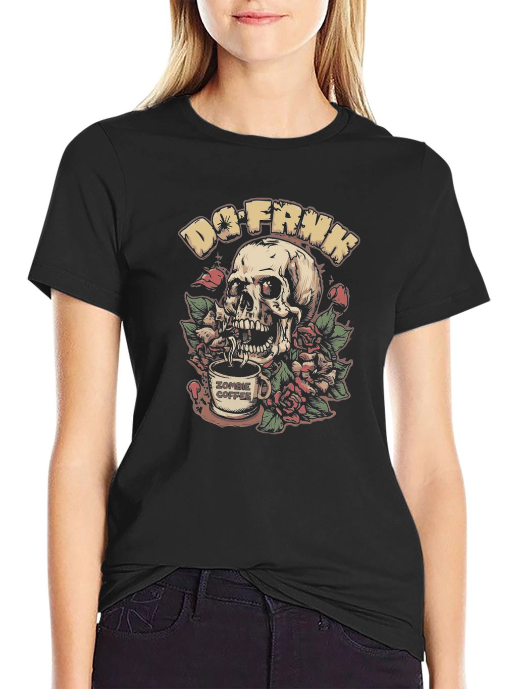 Do-FRNK Zombie Coffee Skull Graphic T-Shirt