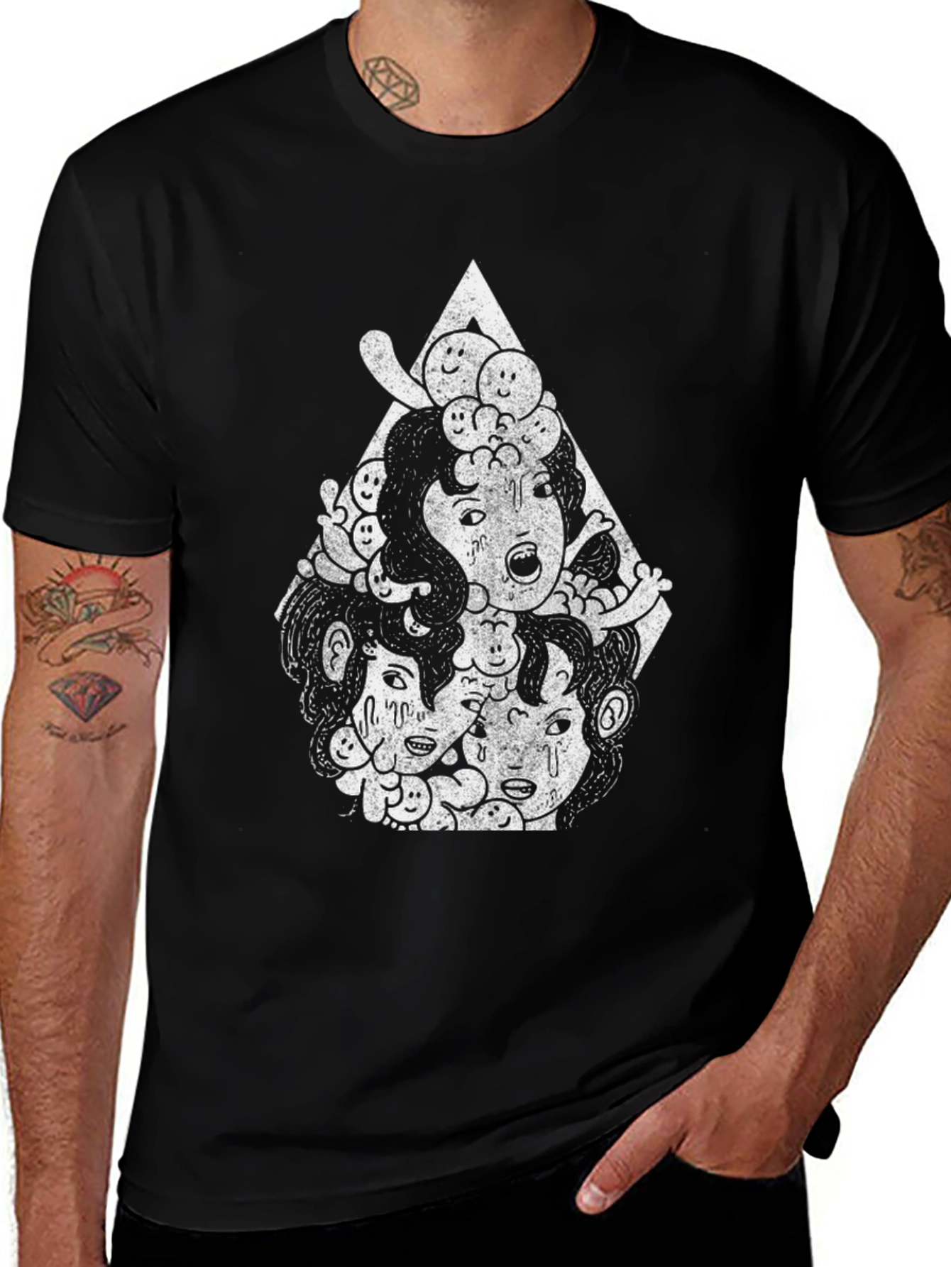 Unique Graphic Print Tee - Artsy Black T-Shirt