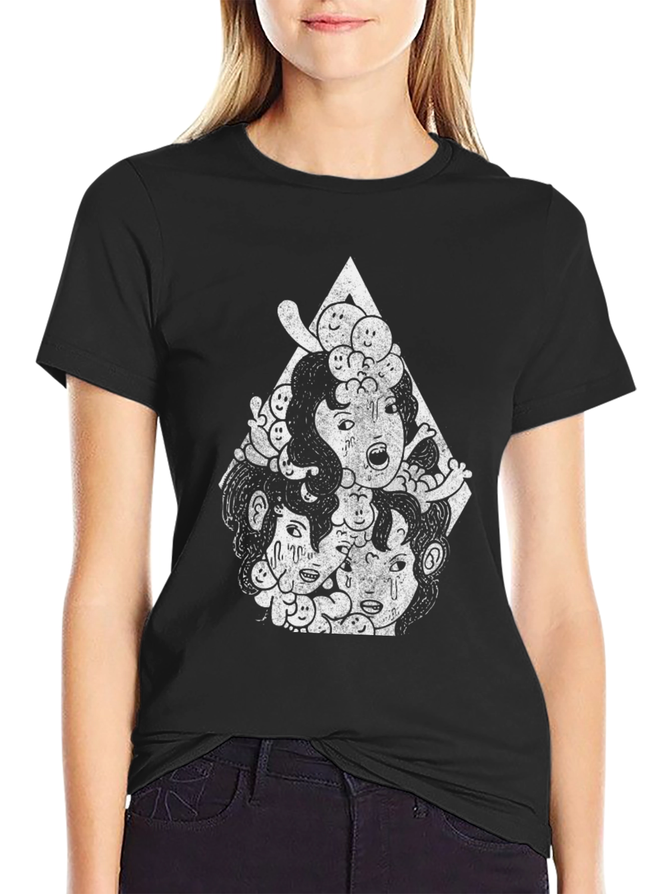 Unique Graphic Print Tee - Artsy Black T-Shirt