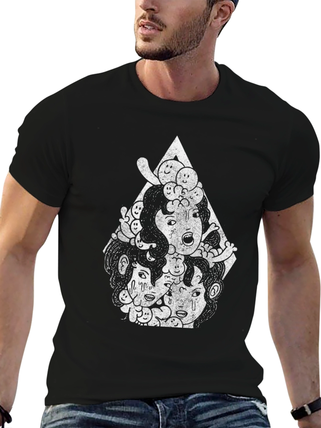 Unique Graphic Print Tee - Artsy Black T-Shirt
