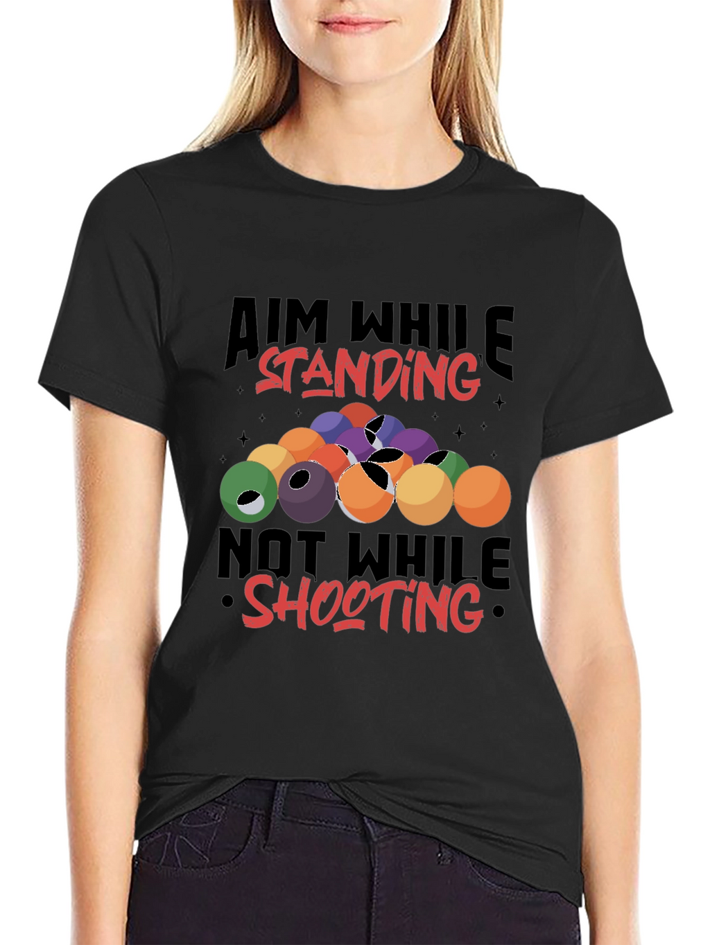 Billiards Aiming Humor Black T-Shirt