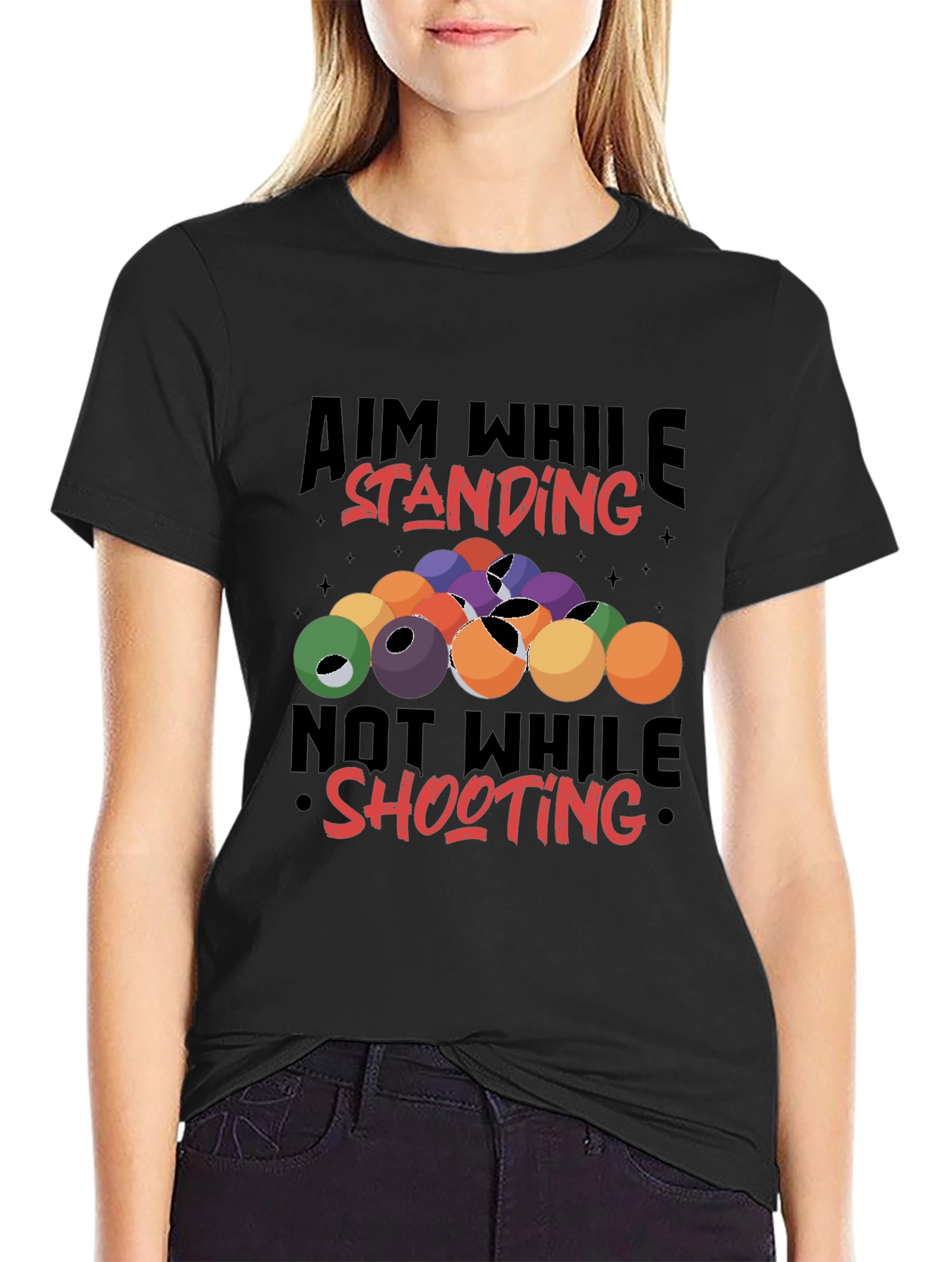 Billiards Aiming Humor Black T-Shirt