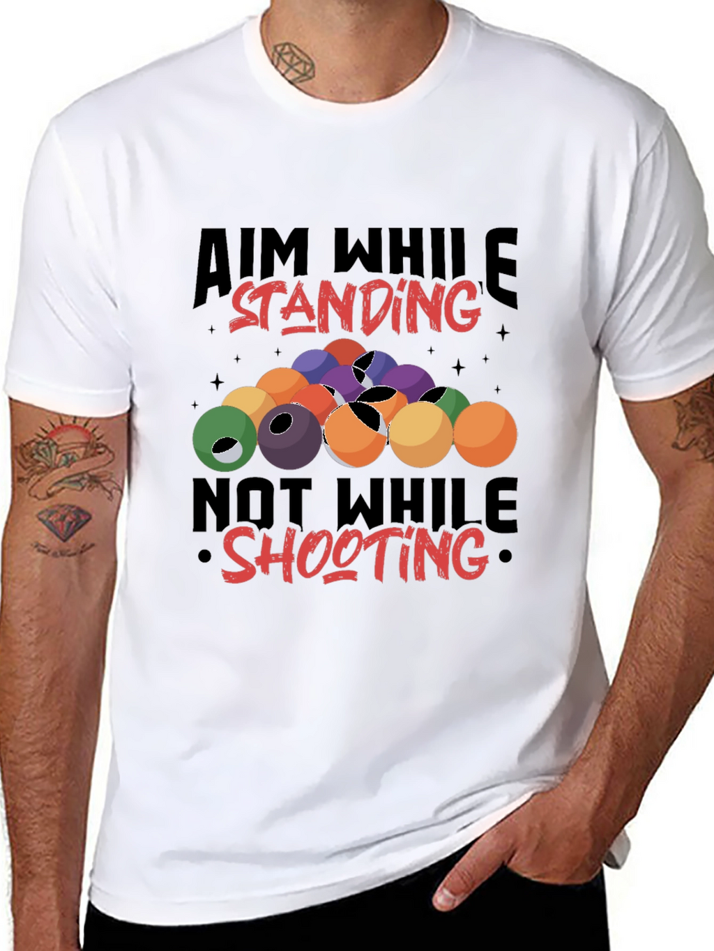 Billiards Aiming Humor Black T-Shirt