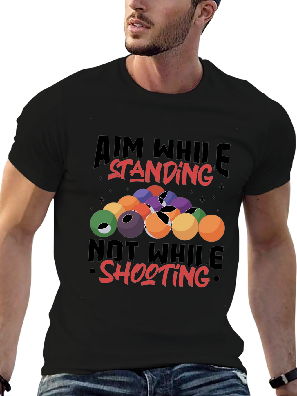 Billiards Aiming Humor Black T-Shirt