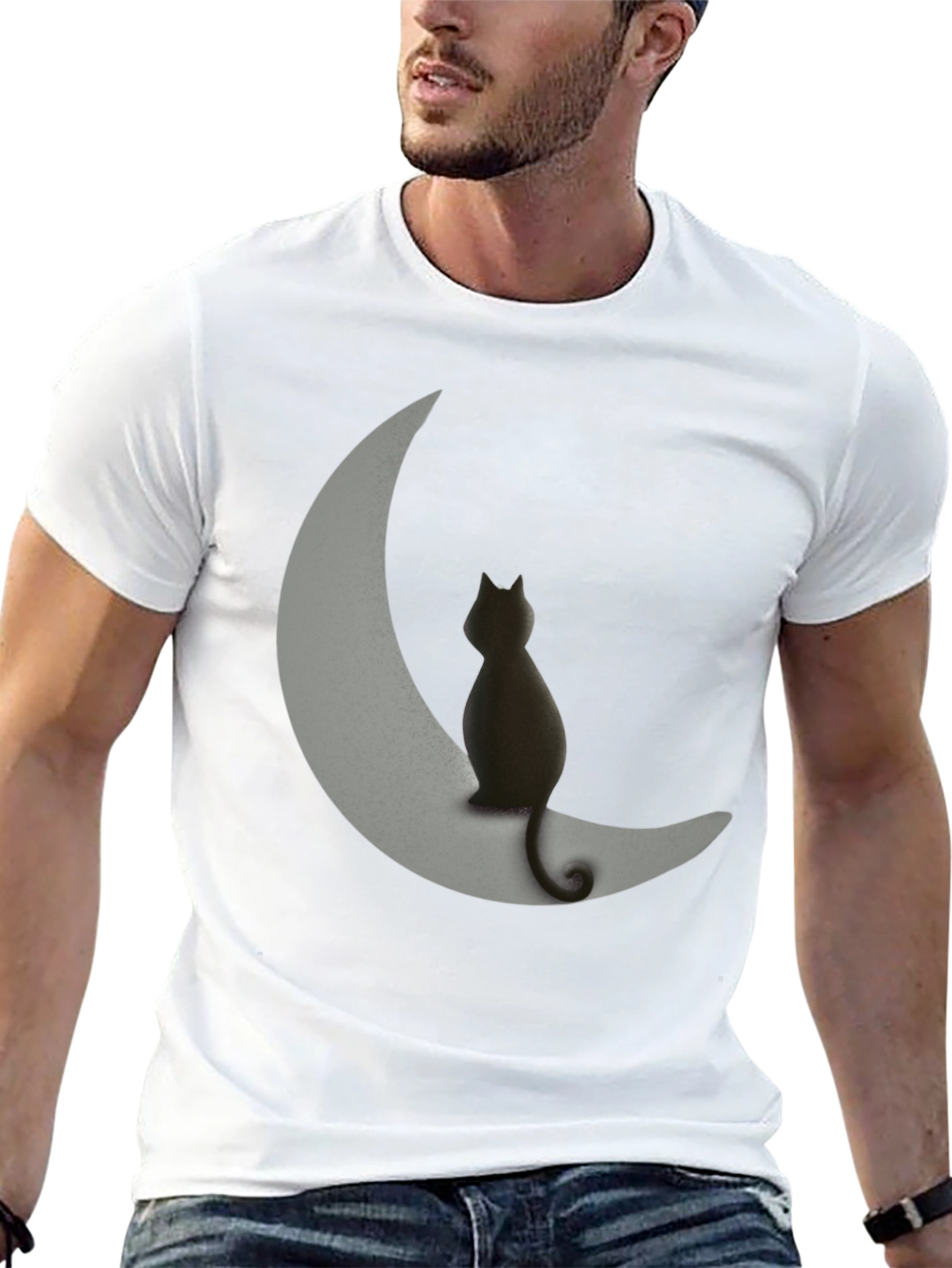 Black Cat on Moon Graphic Tee - Unique Design