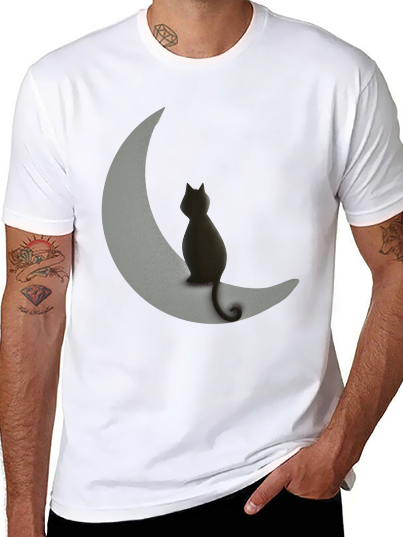 Black Cat on Moon Graphic Tee - Unique Design