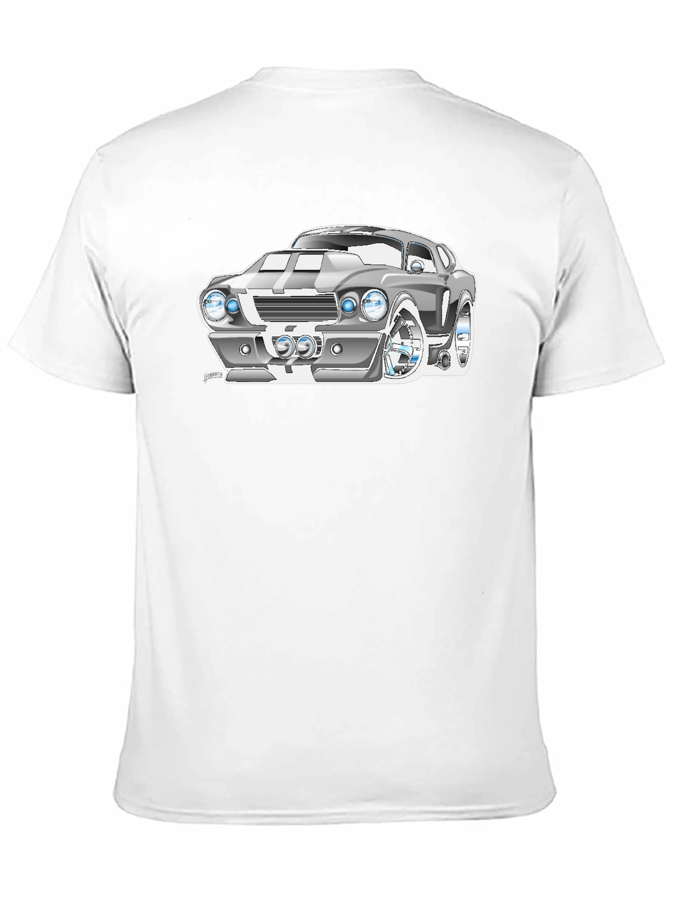 Cartoon Car Graphic Tee - Black Cotton T-Shirt
