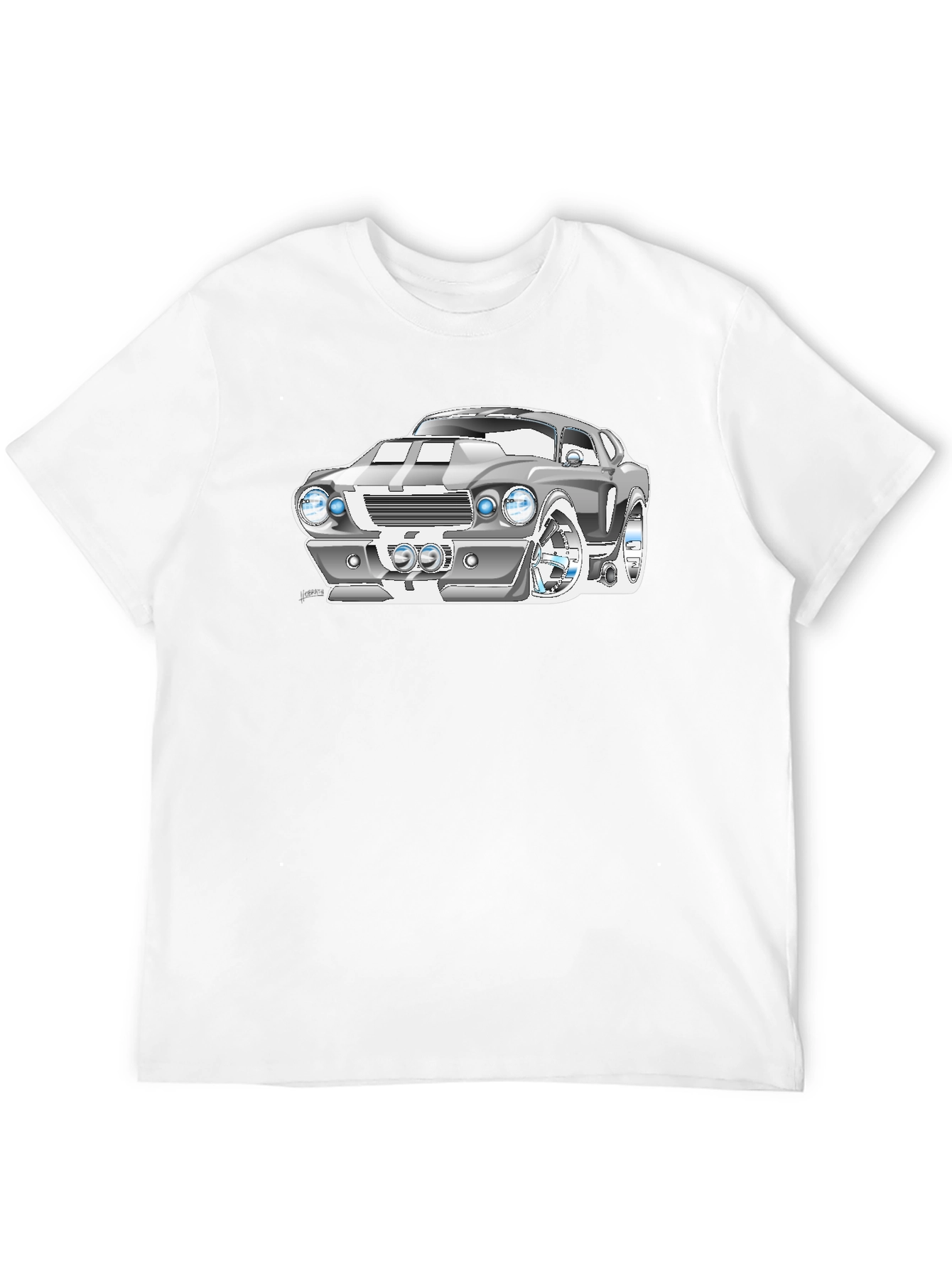 Cartoon Car Graphic Tee - Black Cotton T-Shirt