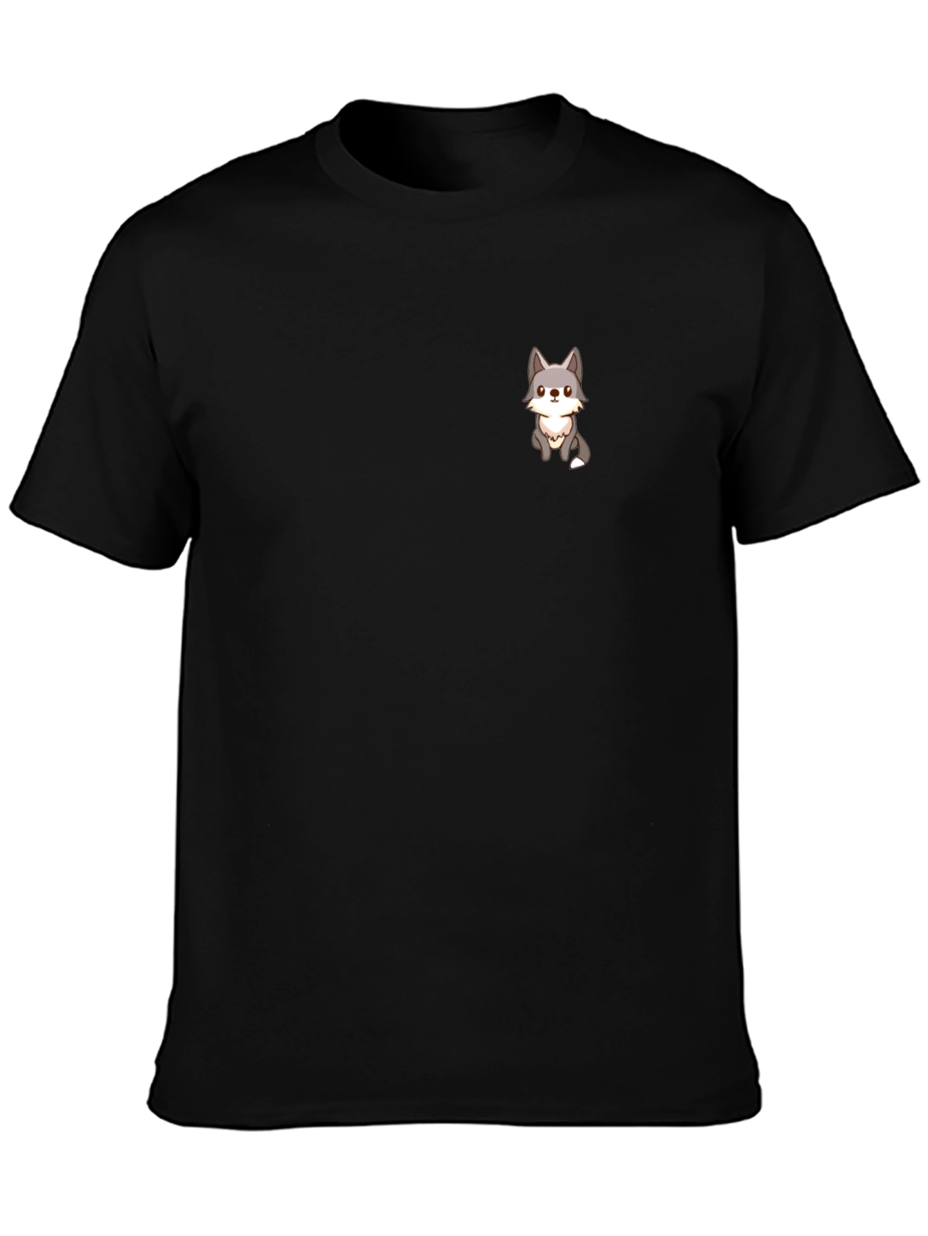 Cute Cartoon Wolf Graphic T-Shirt - Black