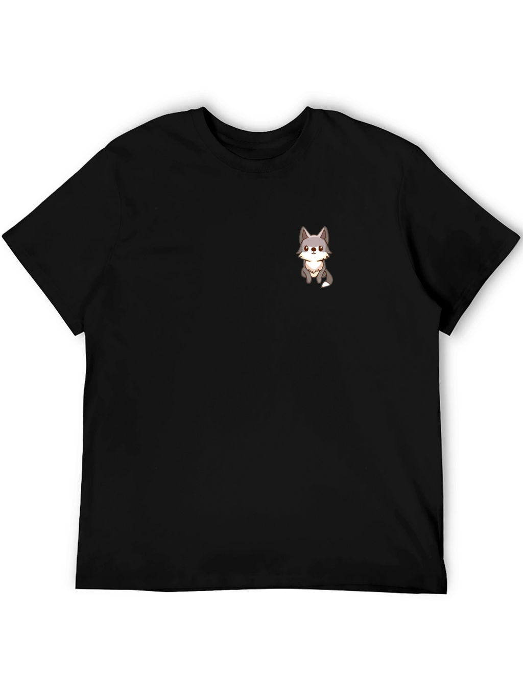 Cute Cartoon Wolf Graphic T-Shirt - Black
