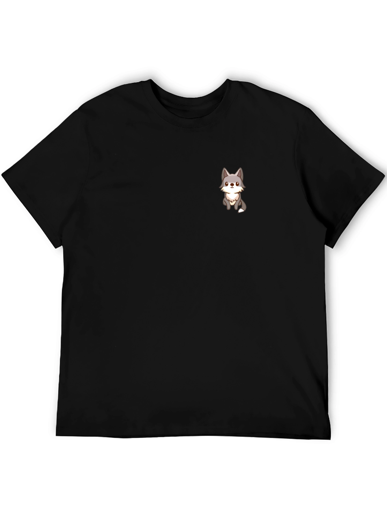 Cute Cartoon Wolf Graphic T-Shirt - Black