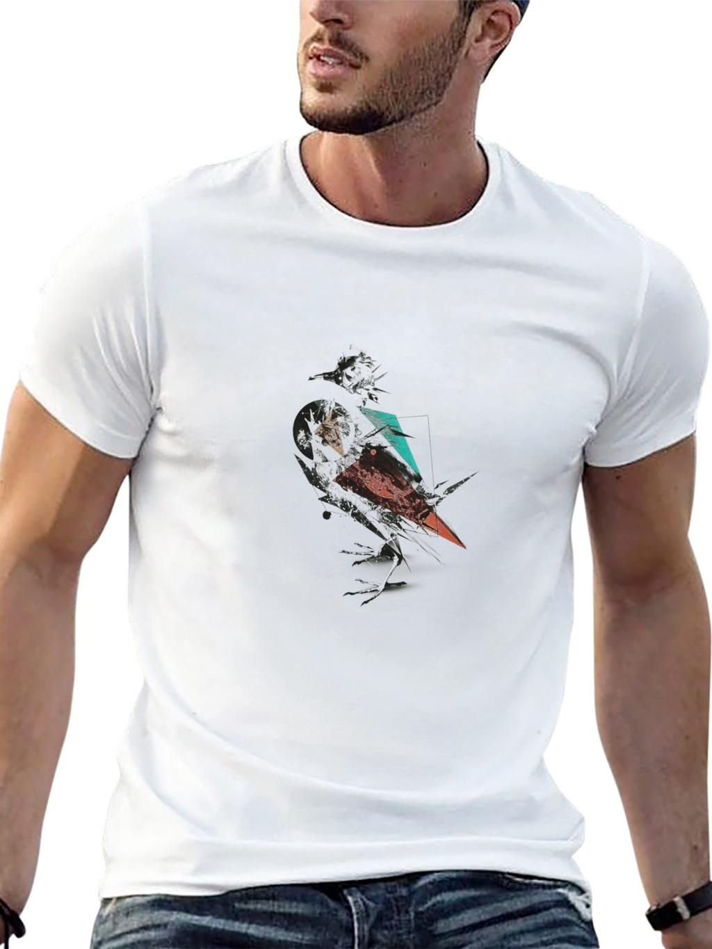 Abstract Crow Graphic Print Black T-Shirt
