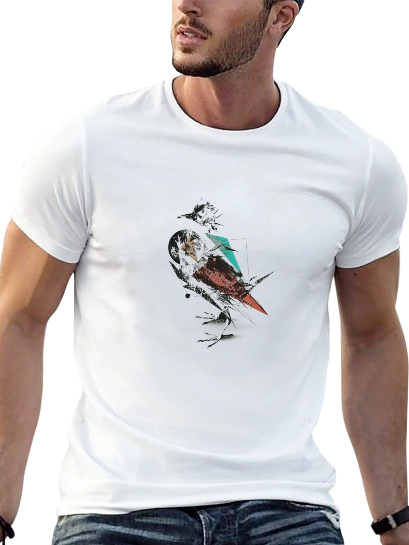 Abstract Crow Graphic Print Black T-Shirt