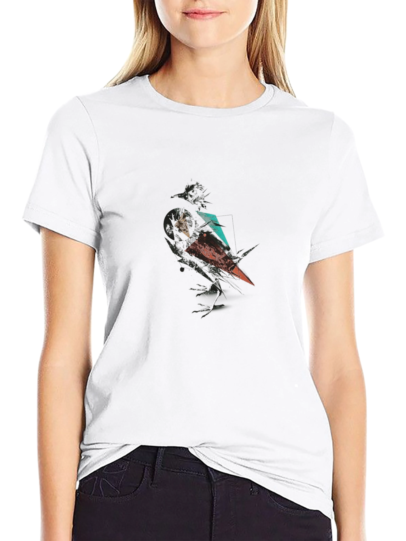 Abstract Crow Graphic Print Black T-Shirt