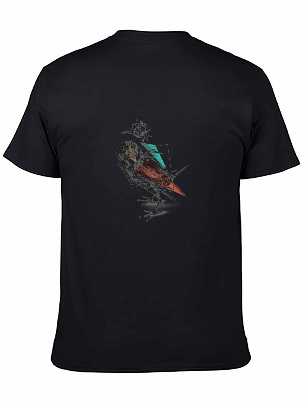 Abstract Crow Graphic Print Black T-Shirt