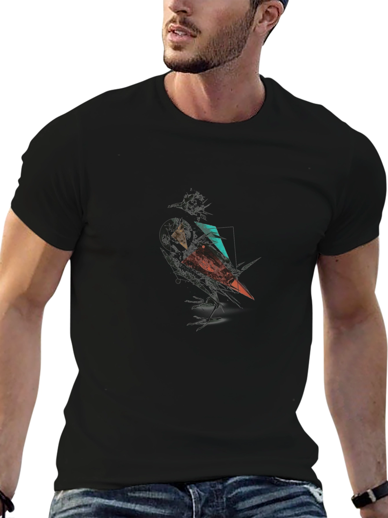 Abstract Crow Graphic Print Black T-Shirt