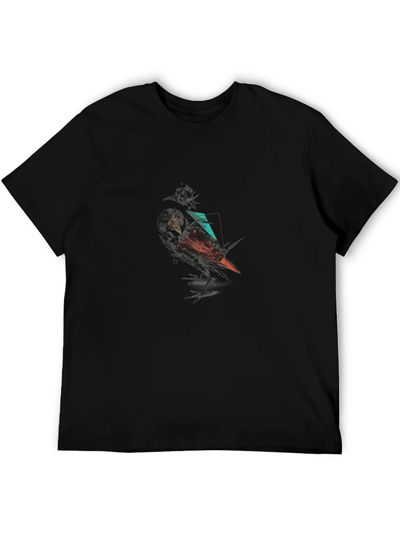 Abstract Crow Graphic Print Black T-Shirt