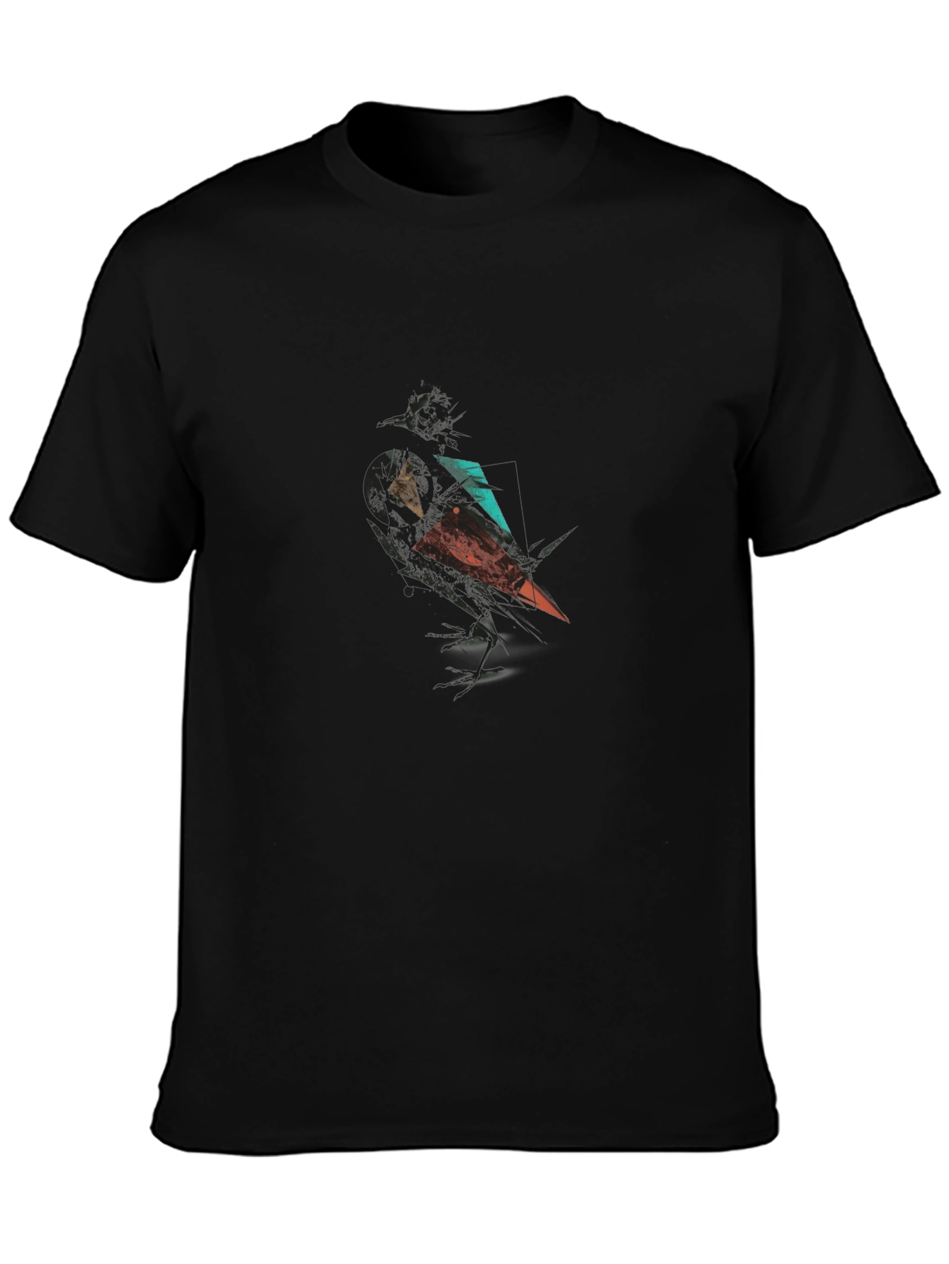 Abstract Crow Graphic Print Black T-Shirt