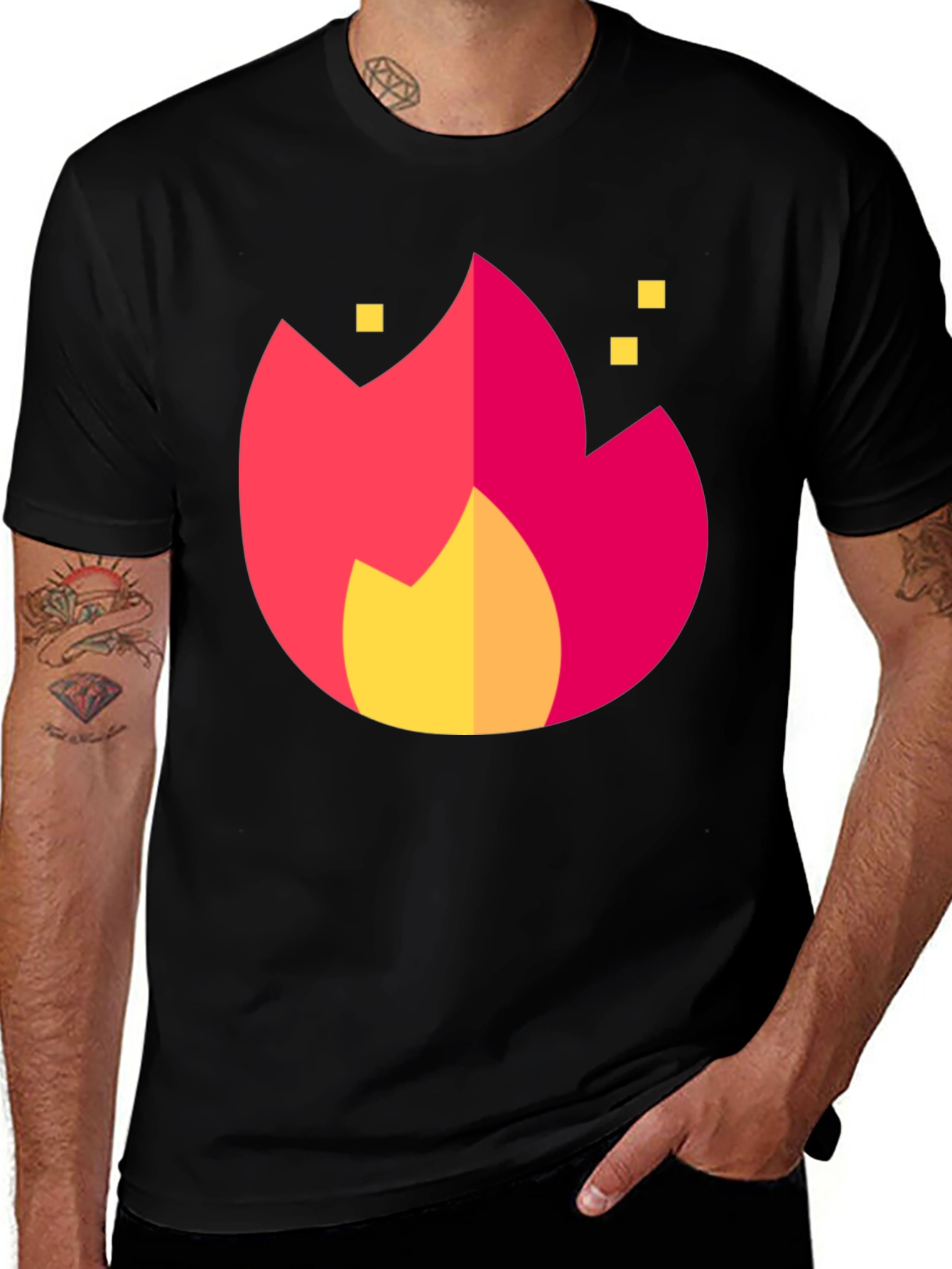 Bold Flame Graphic Tee - Black Crew Neck