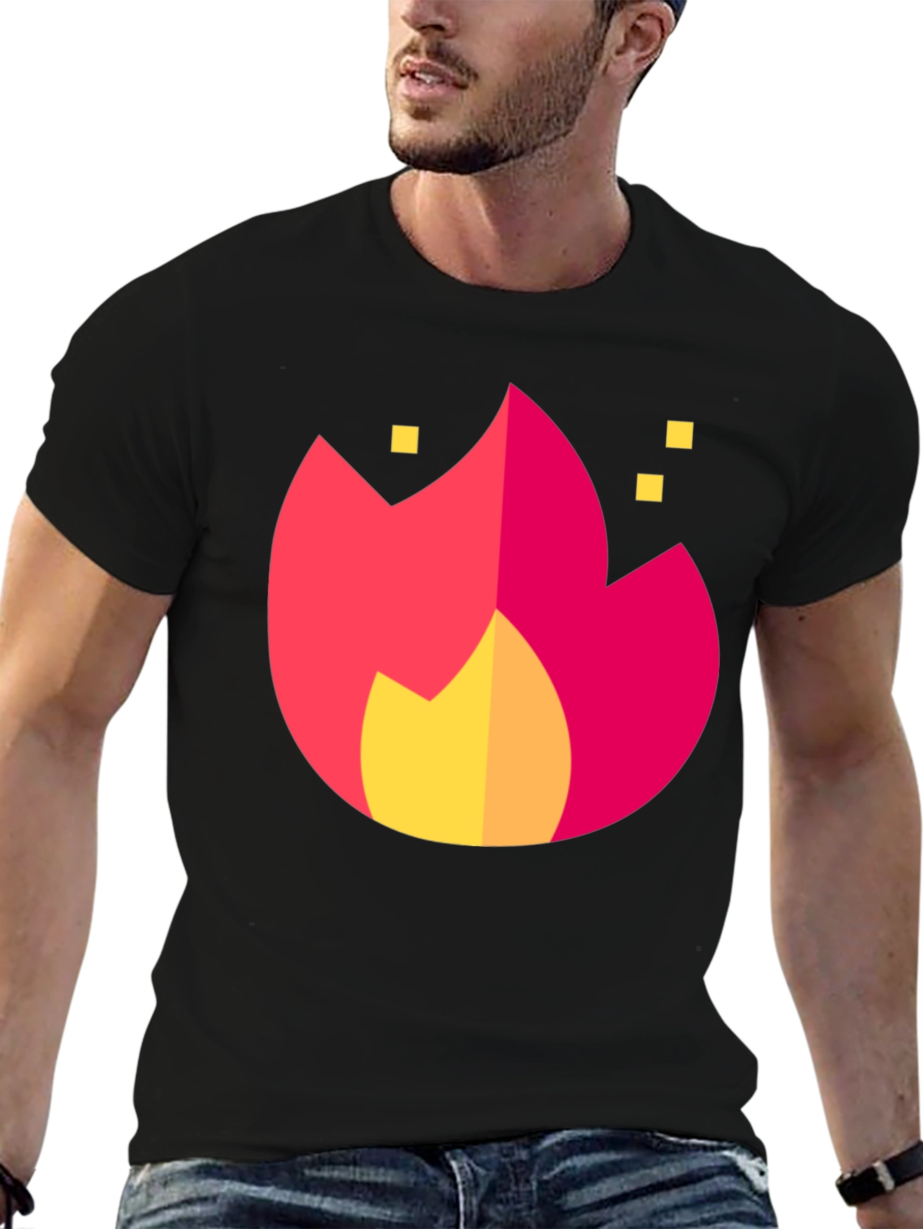 Bold Flame Graphic Tee - Black Crew Neck