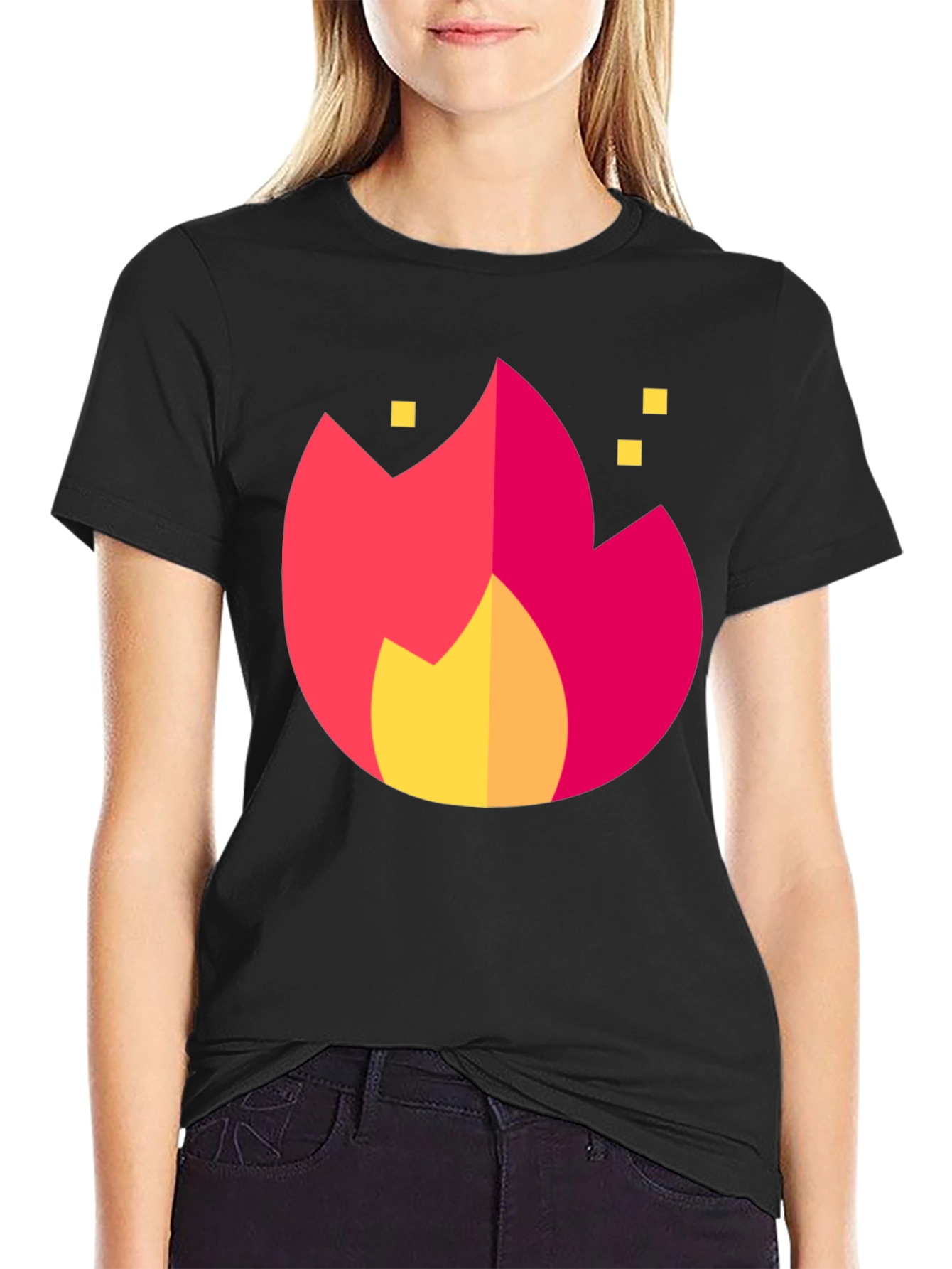 Bold Flame Graphic Tee - Black Crew Neck