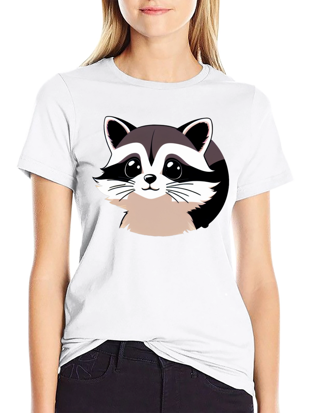 Cartoon Raccoon Graphic Black T-Shirt