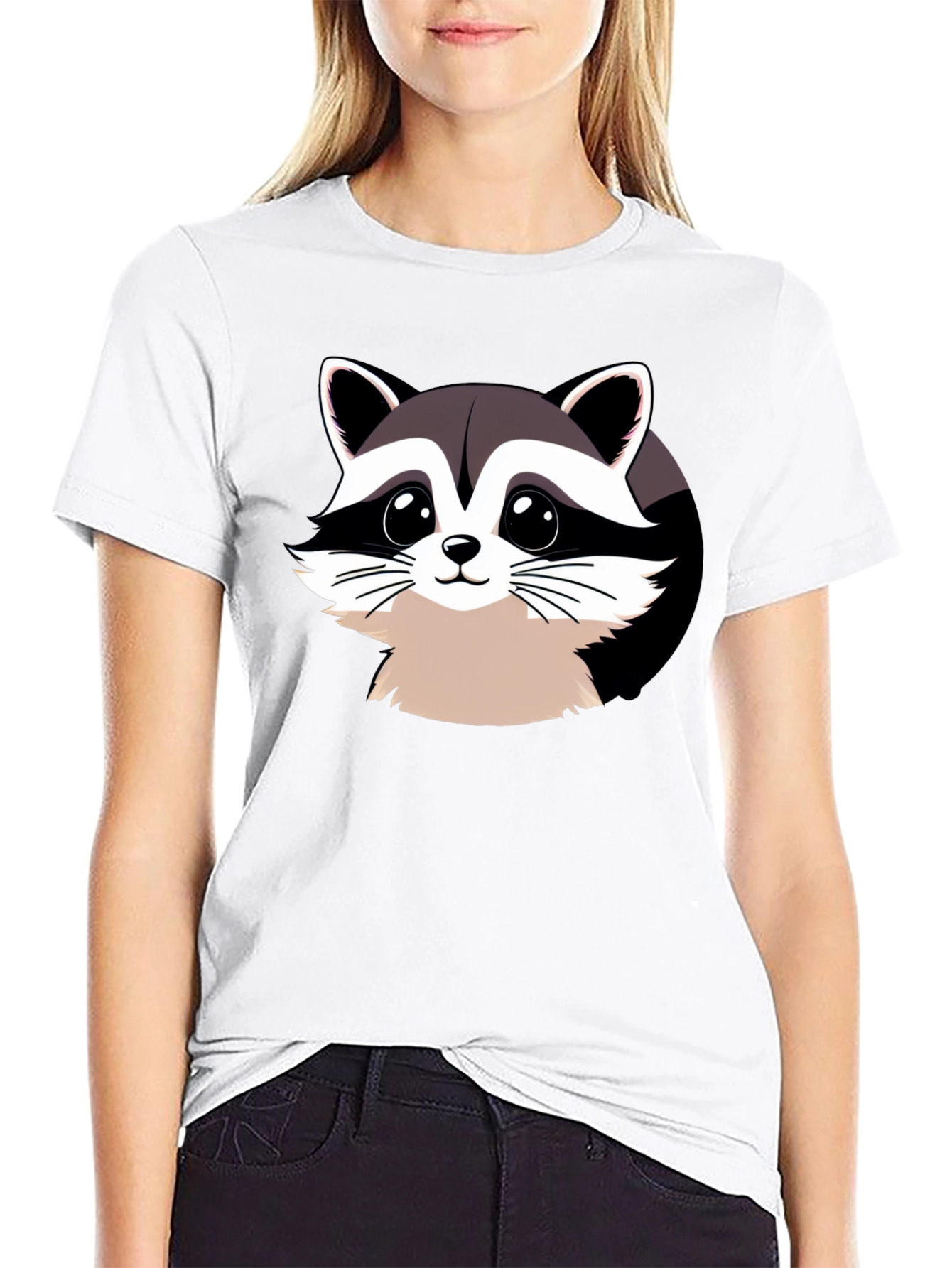 Cartoon Raccoon Graphic Black T-Shirt
