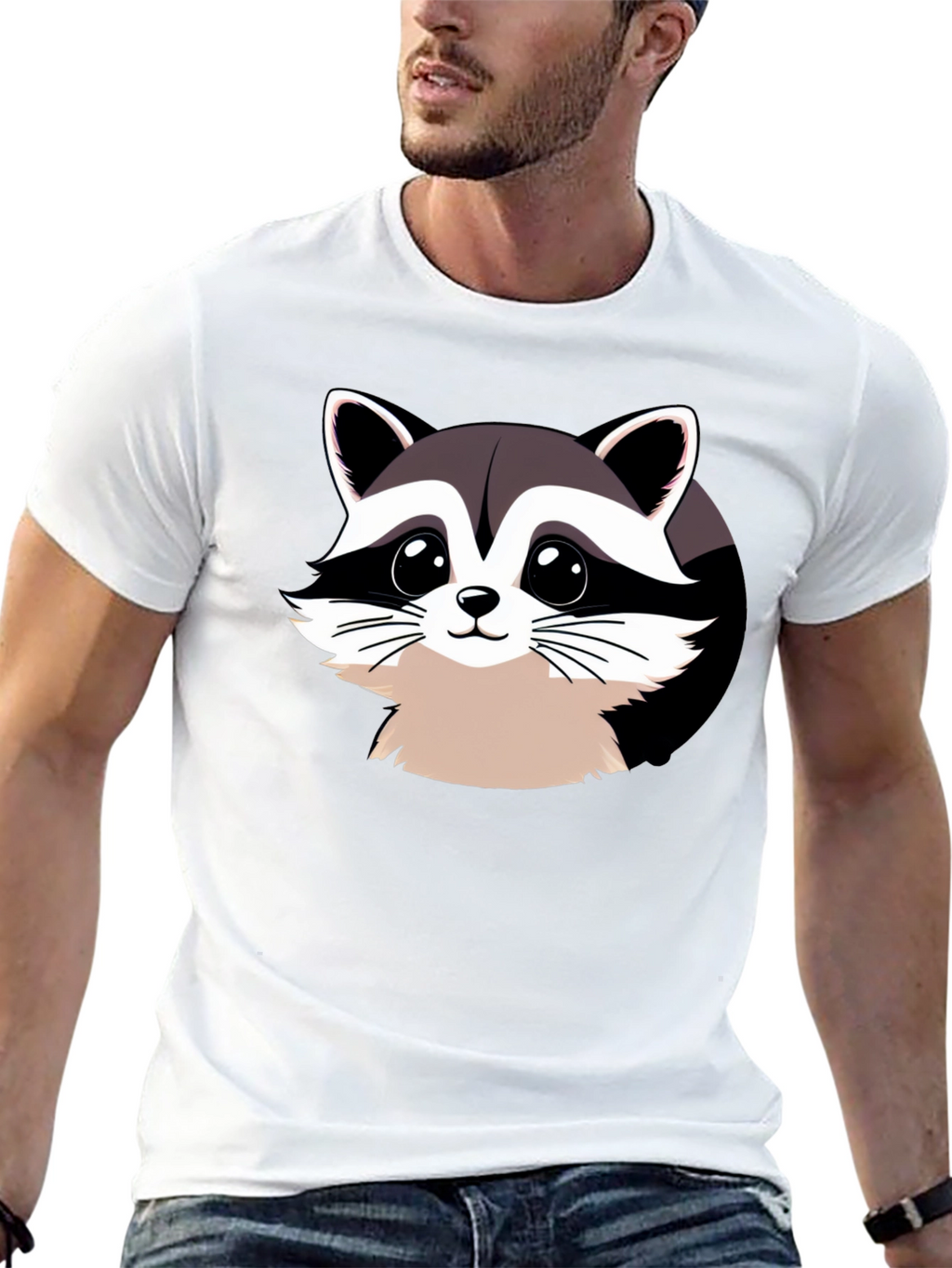 Cartoon Raccoon Graphic Black T-Shirt