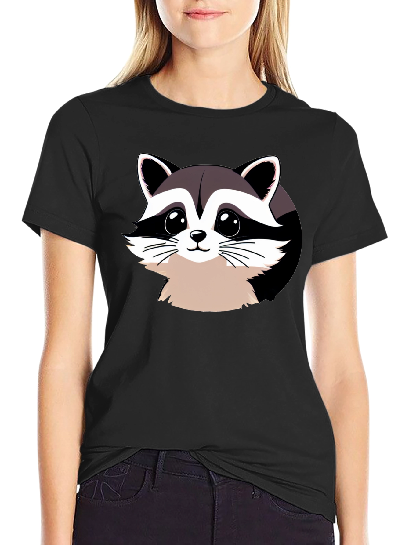 Cartoon Raccoon Graphic Black T-Shirt