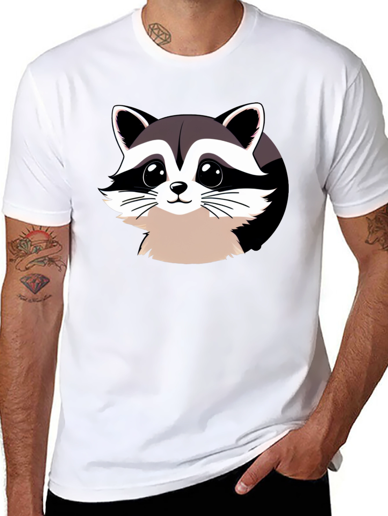 Cartoon Raccoon Graphic Black T-Shirt