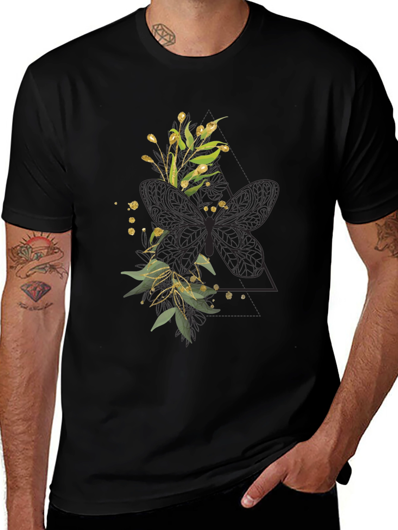 Floral Butterfly Graphic Tee - Stylish Black T-Shirt