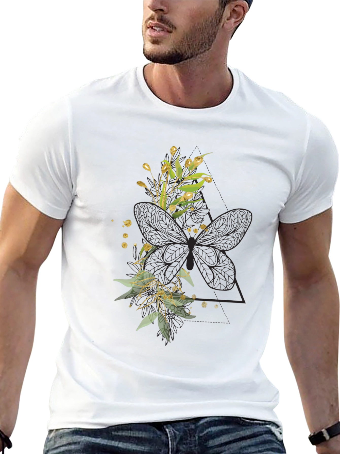 Floral Butterfly Graphic Tee - Stylish Black T-Shirt