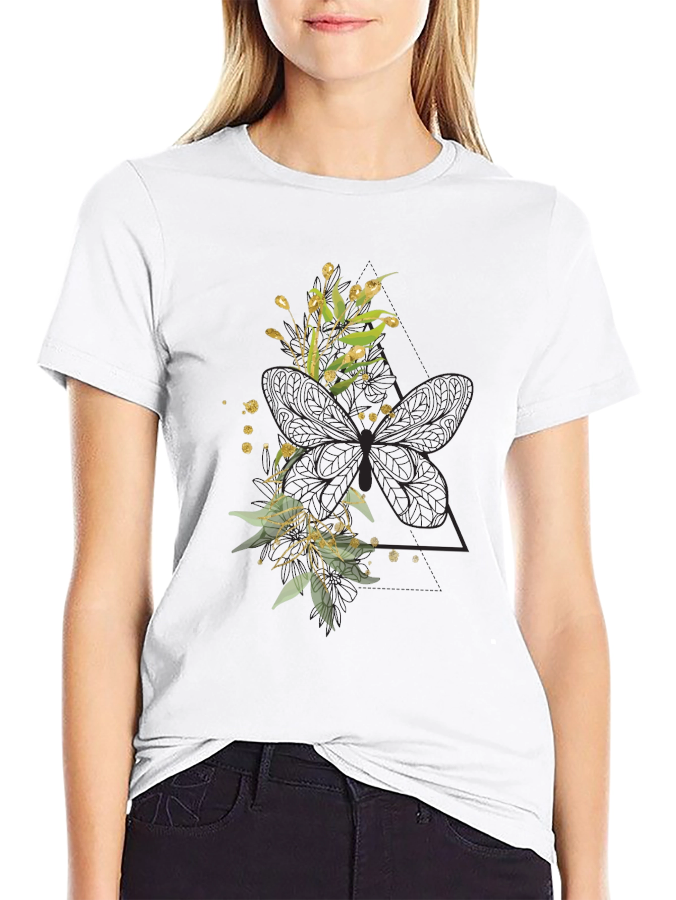 Floral Butterfly Graphic Tee - Stylish Black T-Shirt