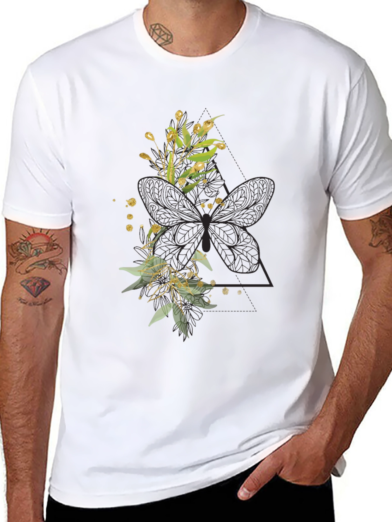 Floral Butterfly Graphic Tee - Stylish Black T-Shirt